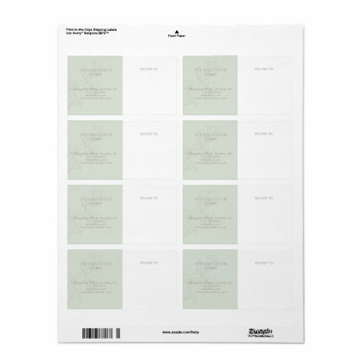 Mint Green | Simple Modern Florist Shipping Labels ラベル (フルシート)