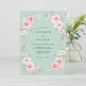Mint Green Soft Floral Flourish Wedding 招待状 (スタンド正面)