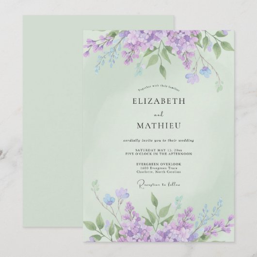 Mint Green Splendid Spring Wedding 招待状 (正面/裏面)