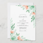 Mint Green Subtle Floral Wedding 招待状 (正面)