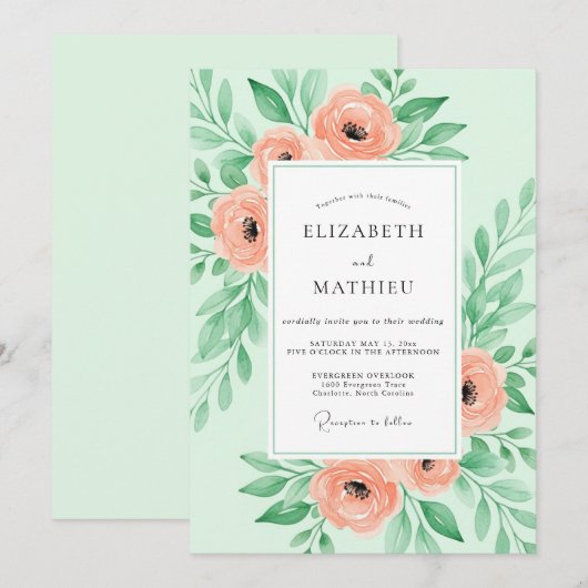 Mint Green Sumptuous Spring Wedding 招待状 (正面/裏面)