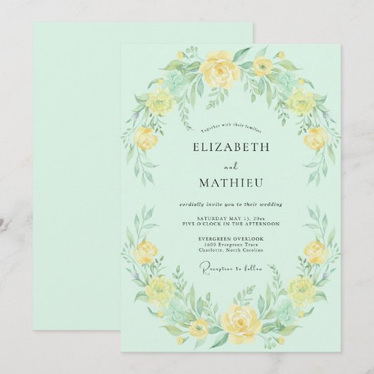 Mint Green Sunny Spring Wedding 招待状 (正面/裏面)