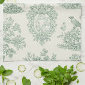 Mint Green Toile Floral and Bird Pattern キッチンタオル (折り畳み)