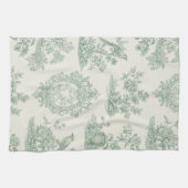 Mint Green Toile Floral and Bird Pattern キッチンタオル (横)