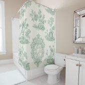 Mint Green Toile Floral and Bird Pattern シャワーカーテン (インサイチュ)