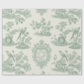 Mint Green Toile Floral and Bird Pattern ラッピングペーパー (フラット)