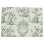 Mint Green Toile Floral and Bird Pattern ラージペーパーバッグ (裏面)