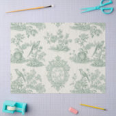 Mint Green Toile Floral and Bird Pattern 薄葉紙 (クラフト)