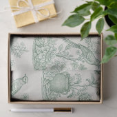 Mint Green Toile Floral and Bird Pattern 薄葉紙 (ギフト)