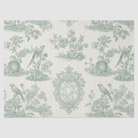 Mint Green Toile Floral and Bird Pattern 薄葉紙 (正面)