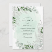 Mint Green Tranquil Fern Wedding 招待状 (正面)