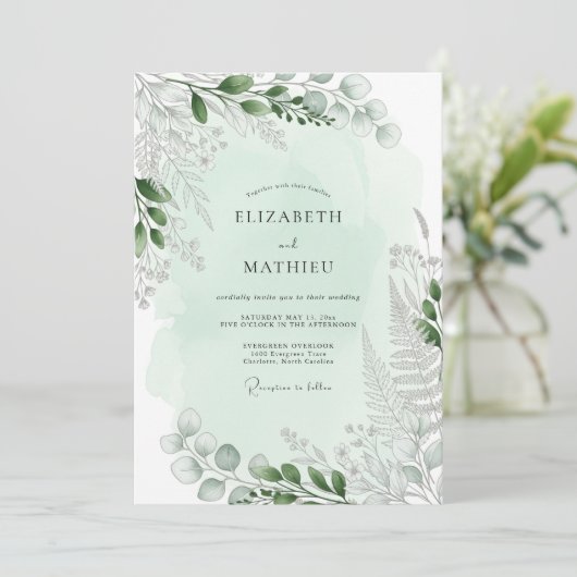 Mint Green Tranquil Fern Wedding 招待状 (スタンド正面)