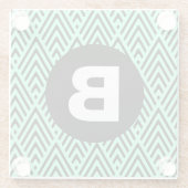 Mint Green Trendy Chevron Pattern Monogram ガラスコースター (裏面)