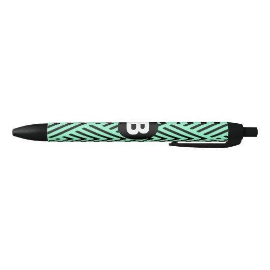 Mint Green Trendy Chevron Pattern Monogram 黒ボールペン (ボトム)