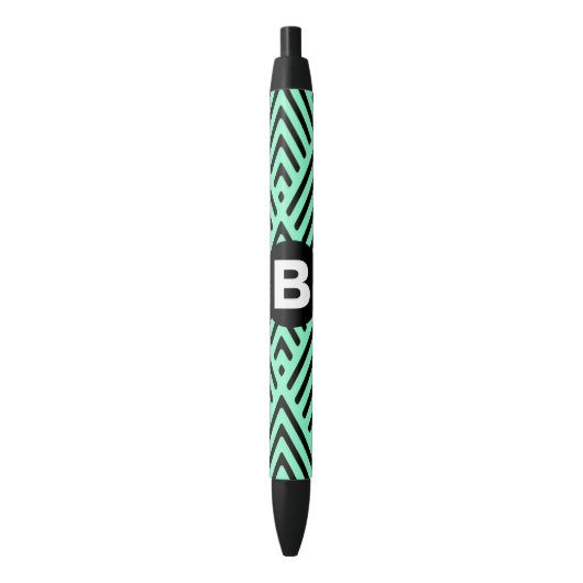 Mint Green Trendy Chevron Pattern Monogram 黒ボールペン (正面縦)