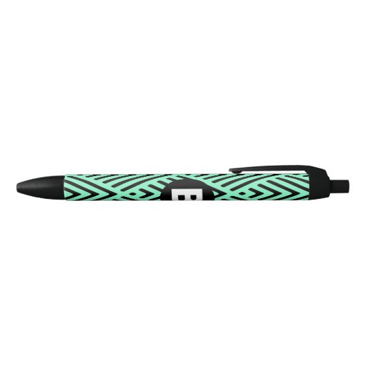 Mint Green Trendy Chevron Pattern Monogram 黒ボールペン (トップ)