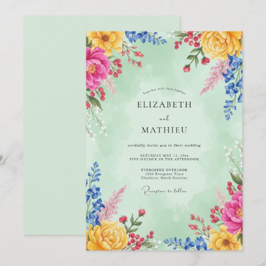 Mint Green Vibrant Spring Wedding 招待状 (正面/裏面)