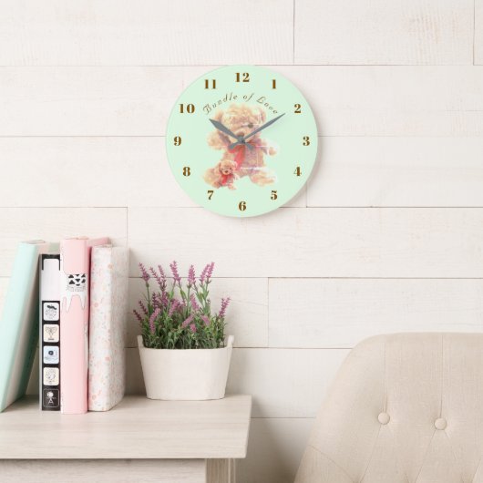 Mint Green Vintage Teddy Bear Nursery ラージ壁時計 (読書スペース)