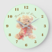 Mint Green Vintage Teddy Bear Nursery ラージ壁時計 (正面)