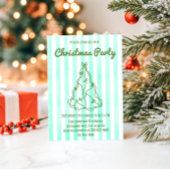Mint Green Watercolor Stripe Christmas Party       招待状