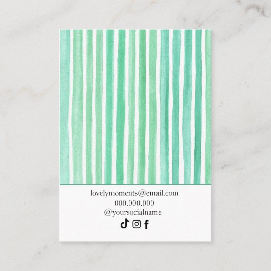 Mint Green Watercolor Stripes Bracelet Display  名刺 (裏面)