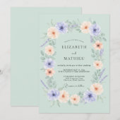 Mint Green Whimsical Botanical Wedding 招待状 (正面/裏面)