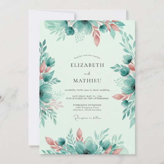 Mint Green Whimsical Spring Wedding 招待状 (正面)