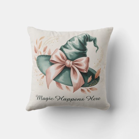 Mint Green Witch Hat Spooky Cute Halloween クッション (裏面)