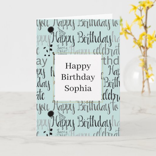 Mint Happy Birthday カード (黄色い花)