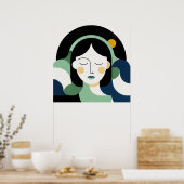 Mint Harmony: Minimalist Abstract Portrait in Sage ポスター (キッチン)