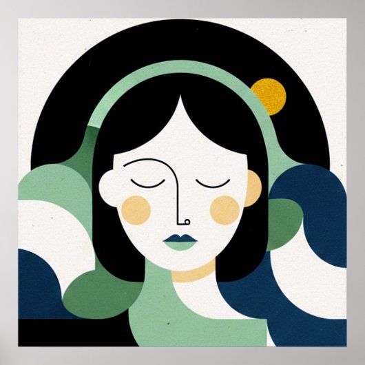 Mint Harmony: Minimalist Abstract Portrait in Sage ポスター (正面)