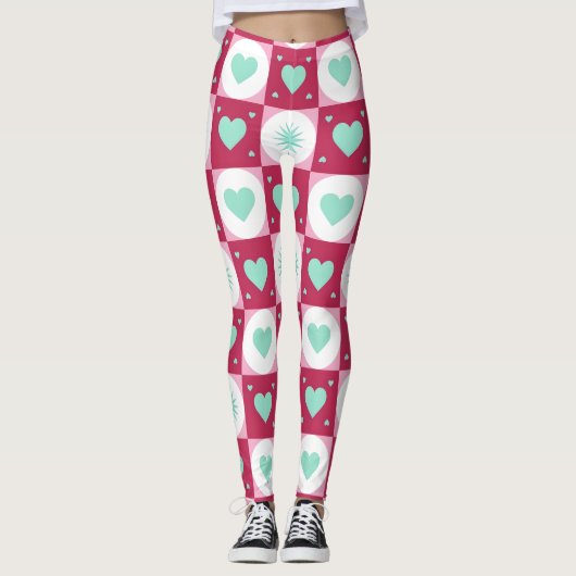 Mint Hearts & Retro Stars Leggings レギンス (正面)