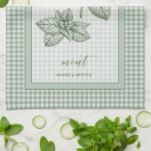 Mint Herb Kitchen Towel – Green Gingham Border キッチンタオル (折り畳み)