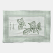 Mint Herb Kitchen Towel – Green Gingham Border キッチンタオル (横)