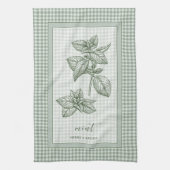 Mint Herb Kitchen Towel – Green Gingham Border キッチンタオル (縦)