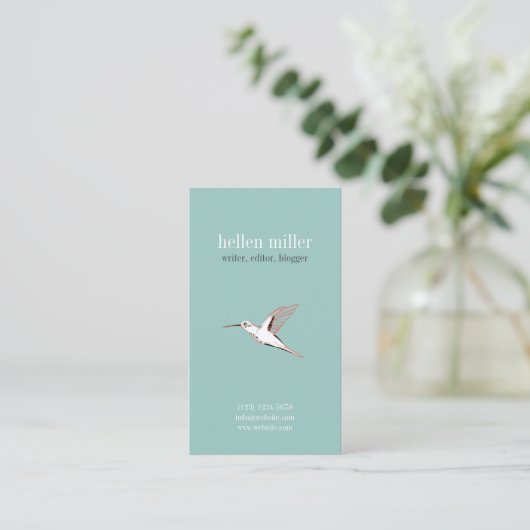 Mint hummingbird elegant minimal cute visit card 名刺 (スタンド正面)