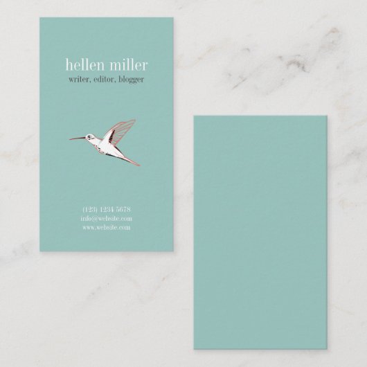 Mint hummingbird elegant minimal cute visit card 名刺 (正面/裏面)