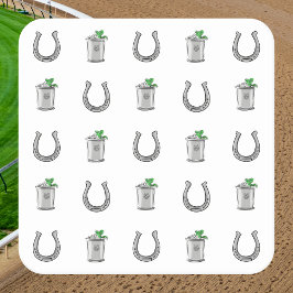 Mint Julep Cocktails & Horseshoe Pattern Race Day  スクエアペーパーコースター