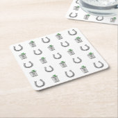 Mint Julep Cocktails & Horseshoe Pattern Race Day  スクエアペーパーコースター (アングル)