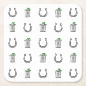 Mint Julep Cocktails & Horseshoe Pattern Race Day  スクエアペーパーコースター (正面)