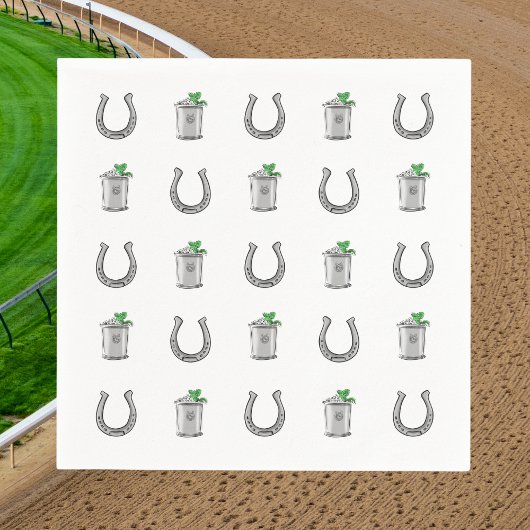Mint Julep Cocktails & Horseshoe Pattern Race Day  スタンダードカクテルナプキン