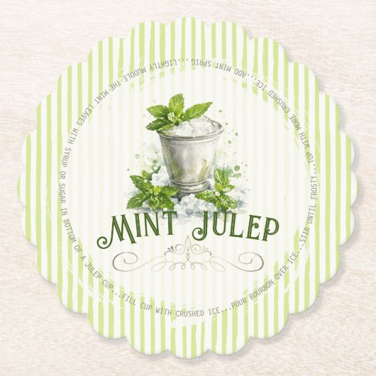 Mint Julep Recipe Derby Party Modern Watercolor ペーパーコースター (正面)