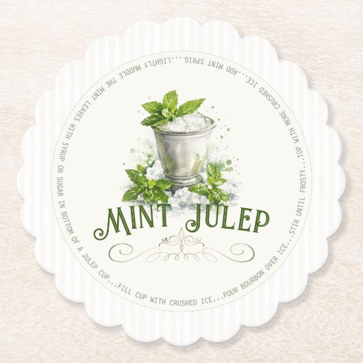 Mint Julep Recipe Derby Party Modern Watercolor ペーパーコースター (正面)
