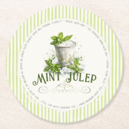 Mint Julep Recipe Derby Party Modern Watercolor ラウンドペーパーコースター