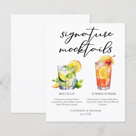 Mint Julep Summer Sunrise Wedding Mocktails Menu (正面/裏面)