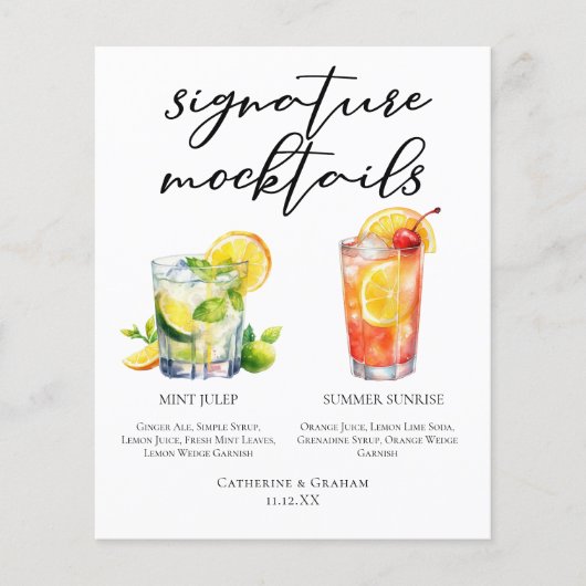 Mint Julep Summer Sunrise Wedding Mocktails Menu (正面)