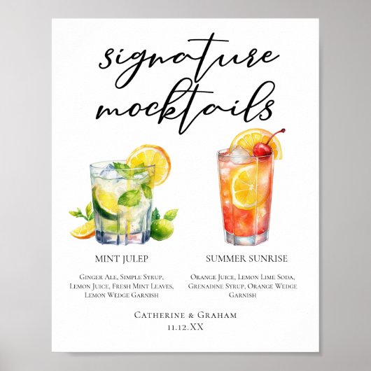 Mint Julep Summer Sunrise Wedding Mocktails Menu ポスター (正面)