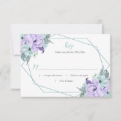 Mint Lavender Watercolor Peonies Geometric RSVP (正面)