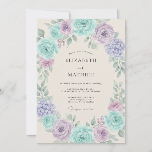 Mint Lilac Ethereal Spring Wedding 招待状 (正面)