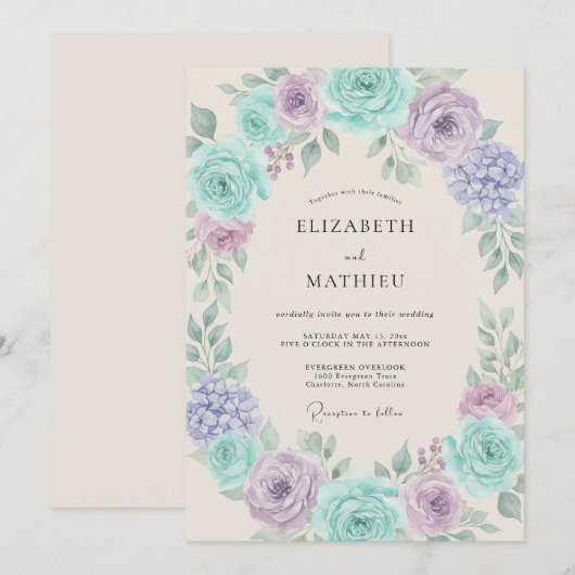 Mint Lilac Ethereal Spring Wedding 招待状 (正面/裏面)
